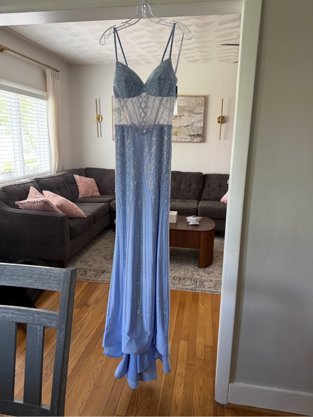 Sherri Hill Sparkling Sky-Blue Beaded Prom Gown